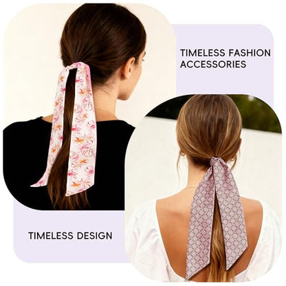 ZXZH 6 Pack Fashion Scarves for Women, Versatile Boho Head Scarf | Satin Scarf for Hair, Neck, Wrist, and Purse Accessories - color: Romantic Pink & Purple