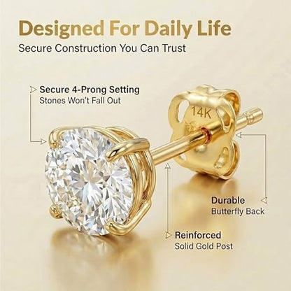 14k Gold Solitaire Round Cubic Zirconia Earrings Studs for Women & Men | Anti Tarnishing CZ Stud Earrings with 14k Gold Butterfly Pushbacks | 4MM-7.5MM by MAX + STONE - color: Yellow Gold, size: 6 mm