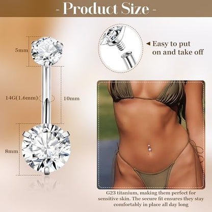 14G G23 Titanium Dangle Belly Button Ring for Women Dangling Belly Rings CZ Butterfly Teardrop Navel Rings Internally Threaded Curved Barbell Navel Piercing Jewelry - color: Silver-4
