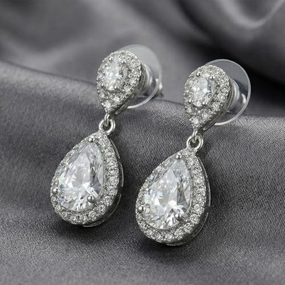 Mariell Cubic Zirconia Crystal Teardrop Dangle Bridal and Wedding Earrings, CZ Jewelry for Brides, Bridesmaids, Homecoming, Prom and Dressy Everyday Wear - color: Silver-Clear Cubic Zirconia