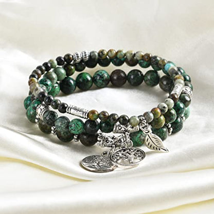 YGLINE Tree of Life Yoga Healing Stone Bracelets,Multilayer Lotus Chakra Stone Reiki Bracelet Sets,Anxiety Crystal Natural Stone,for Women Stress Relief - color: Turquoise-3w