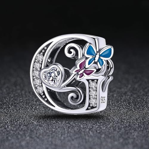 S925 Silver Butterfly Initial Letter Charms Fit for Pandora Charms Bracelets and Necklace Alphabet Bead Charms Jewelry Gifts for Women - color: G