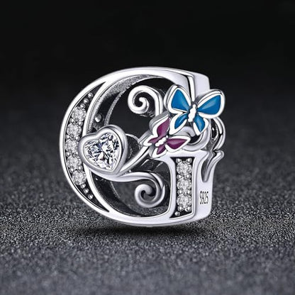 S925 Silver Butterfly Initial Letter Charms Fit for Pandora Charms Bracelets and Necklace Alphabet Bead Charms Jewelry Gifts for Women - color: G