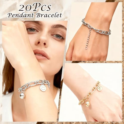 Sumalon 20 Pcs 18K Gold Plated Bracelet Chain Kit, Paperclip Alloy Link Fit Clip with Lock, Bracelet Charm for Women DIY Jewelry Making (Gold and Silver) - color: Gold and Silver