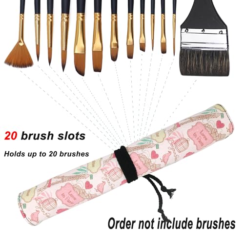 Funny live Paint Brush Holder Art Supplies, Artist Brush Holder & Art Supply Storage Organizer Roll-Up Case Bag, Protect Acrylic Oil Watercolor Paintbrushes (Paris Tower-20 Slot Pockets) - style: Paris Tower-20 Slot Pockets