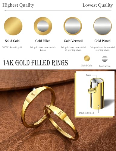Gold Filled Rings for Women 14k Non Tarnish Initial Pinky Dainty Ring | Stackable Signet Letter Personalized Gold Rings, Stacking Thumb Band, Cute Simple Waterproof Custom Jewelry Gifts Size 6-10 - color: G