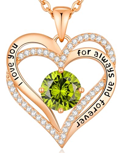 CDE Engraved Forever Love Heart Birthstone Necklace Jewelry Gifts for Women | Hypoallergenic,Nickel-Free & Lead-Free,3 x 3 mm 5A CZ Heart Pendant,Anniversary Christmas Birthday Gift for Girlfriend Wife - color: 08-Aug, style: Rose Gold Plated