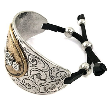 Western Peak Hammered Plate Hide Your Crazy Act Like a Lady 12 Gauge Shotgun Shell Leather Cuff Bracelet Necklace - color: Silver Copper