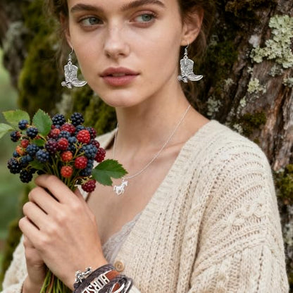 Western Jewelry Sets for Women Boho Jewelry, Layer Bohemian Necklace Earrings Bracelet, Cowgirl Accessory Rodeo Summer Beach - color: Silver Brown