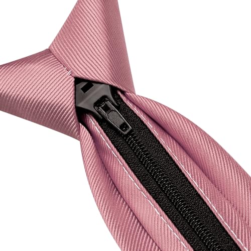 GUSLESON 3.15"（8cm） Mens Pre-tied Adjustable Zipper Tie Solid Necktie for Business and Wedding - color: Dusty Rose