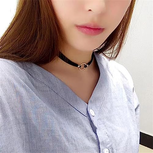 PAURO Women's Black Velvet Ribbon Choker Necklace for with Gold/Silver O | Stainless Steel,Classic Charm Jewelry - color: Round-Silver