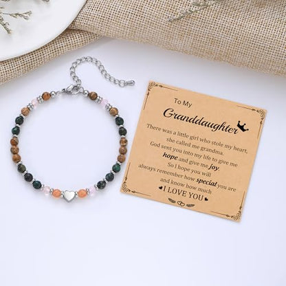 Best Friend Bracelet Gifts for Women Sister Bestie, Christmas Gift for Teens Mom Daughter Granddaughter Birthday Gift for Her Stocking Stuffers - color: African Turquoise-Granddaughter