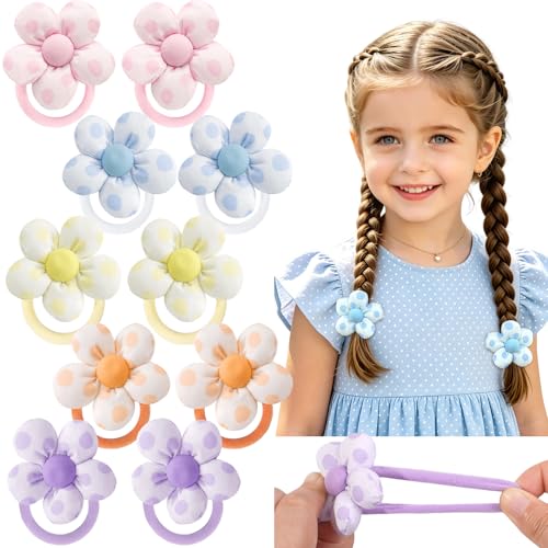CÉLLOT 10PCS Flower Hair Ties,4cm Diameter Seamless Nylon Bands for Baby | Normal Ponytail Holders | for Women & Children(Yellow,Orange,Pink,Purple,Blue) - color: 10pcs-C