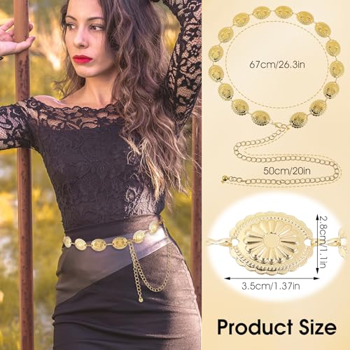 Prasacco Western Belts for Woman Chain Belt Concho Belt Gold Waist Chain Cowgirl Belt Waist Belt Country Belt Boho Belt for Dress Jeans