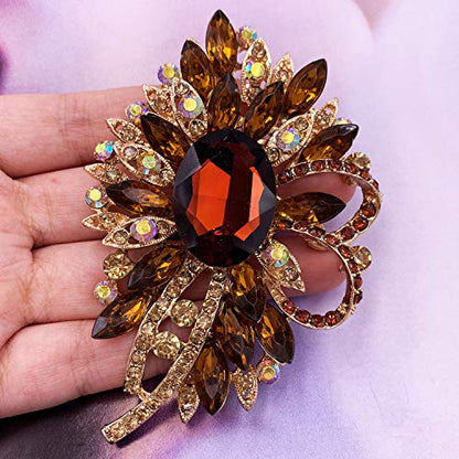 SELOVO Big Large Flower Bow Brooch Scarf Decoration Brooch Pin Gold Tone - color: brown