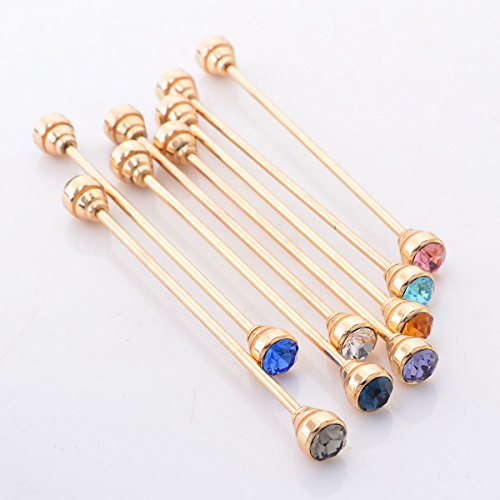 8PCS Men's Crystal Collar Bar Necktie Clasp Lapel Stick Brooch Shirt Collar Stay Cravat Tie Pin Stud Bar Clips Silver Gold Black Rose - color: Gold