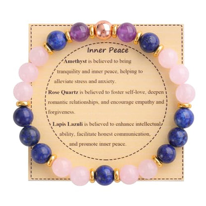 KSQS Healing Stone Bead Bracelet for Women, Natural Gemstones Balance Protection Bracelet, Spiritual Crystal Beads Bracelet Anxiety Relief with Meaning Card - color: Inner Peace