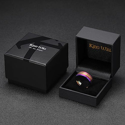 King Will Mens 8mm Cross Groove Tungsten Carbide Wedding Ring | Rose Gold, 8mm, Grooved, Comfort Fit, Cross design, Everyday Wear - color: Rainbow 8mm