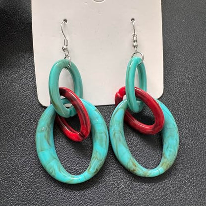 Bohemian Simplicity Acrylic Geometry Oval Circle Dangle Drop Earrings Lightweight Resin Chain Hook Earrings For Women - color: Blue Red