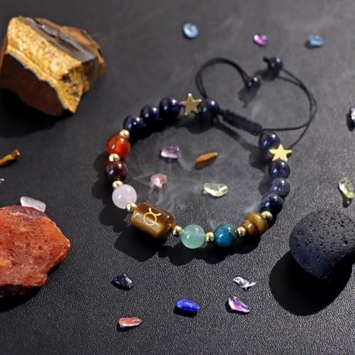 Zodiac Bracelets for Women 12 Constellations Healing Crystal Stone Beads Bracelet Birthday Zodiac Gifts Horoscope Spiritual Bracelet - color: Taurus-2