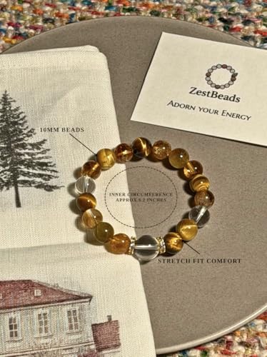 ZestBeads 10mm Natural Gemstone Bracelet for Women, Premium Crystal Beaded Energy Jewelry for Mindfulness & Meditation, Gift Ready Sustainable Cork Packaging - style: Luminous Dawn
