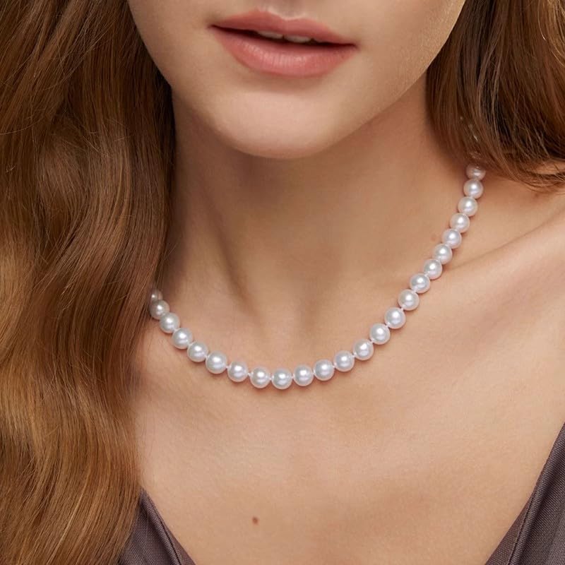 White Genuine Freshwater Cultured Pearl Necklace For Women And Men | Full Sizes from 3mm to 14mm Freshwater Pearls, AAA Grade & Above, A Love Gift Choice For Anniversaries And Birthdays - size: 8-9mm 16in