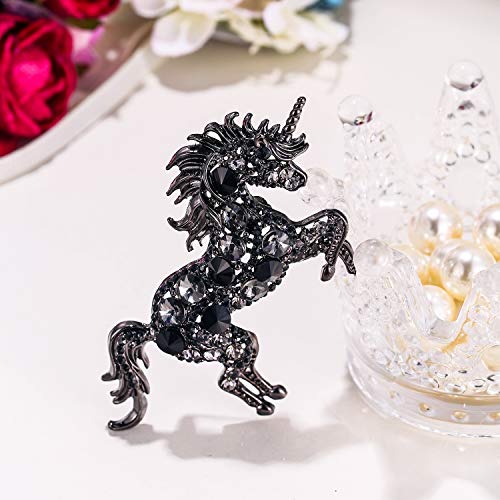 EVER FAITH Women's Austrian Crystal Running Unicorn Brooch - color: Black Black-Tone