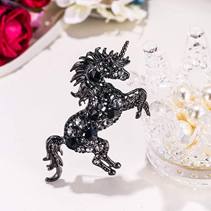 EVER FAITH Women's Austrian Crystal Running Unicorn Brooch - color: Black Black-Tone