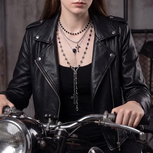 Bocar Layered Black Bead Cross Pendant Y-Necklace for Women Gold Accent Retro Choker Jewelry Ideal Gift(NK-10822) - color: BK