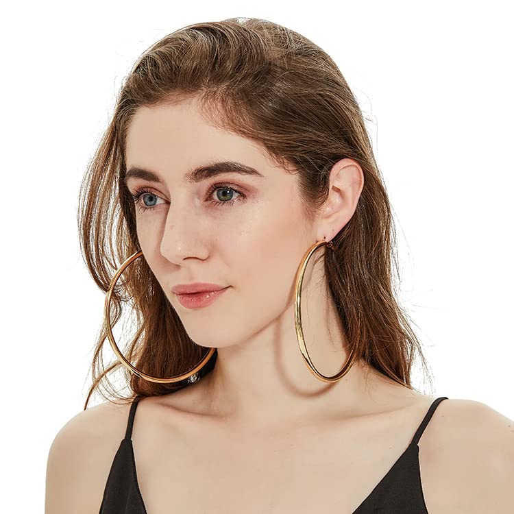 BETHYNAS 110 120mm Gold Large Basketball Hoop Earrings for Women Big Thin Hoop Fashion Round Circle Huggie Minimalist Earrings - color: 110mm