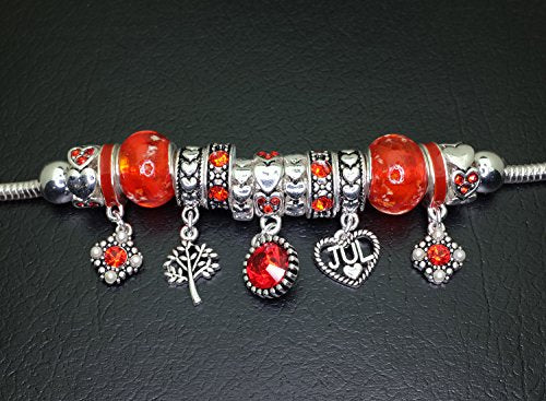 Falari Birthstone Bracelet Multi-Color Charm Beads Silvertone Birthday Gifts for Women - color: 07-July
