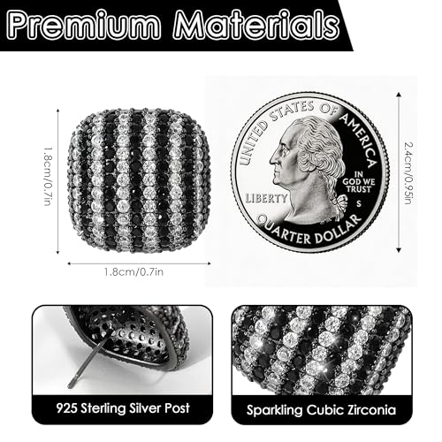 18K Gold Plated Chunky Square & Round Cubic Zirconia Stud Earrings for Women, Hypoallergenic 925 Silver Post Simulated Diamond Wedding Prom Party Bridesmaid Daily Fine Jewelry Gift for Mom Wife Friend - color: EA355-Square-Black
