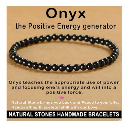 AD Beads Handmade Gemstone Stretch Elastic Bracelet Crystal Healing Reiki Nature's Beauty and Spiritual Essence Unisex (4mm, Black Onyx) - color: Black Onyx, size: 4mm