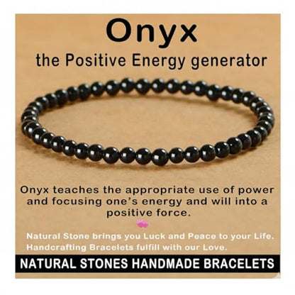 AD Beads Handmade Gemstone Stretch Elastic Bracelet Crystal Healing Reiki Nature's Beauty and Spiritual Essence Unisex (4mm, Black Onyx) - color: Black Onyx, size: 4mm