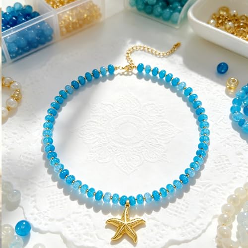 YUJIE Colorful Beaded Necklace for Women, Chunky Boho Choker with Large Gold Puffy Heart Pendant, Trendy Summer Beach Y2K Statement Jewelry Gift - color: starfish