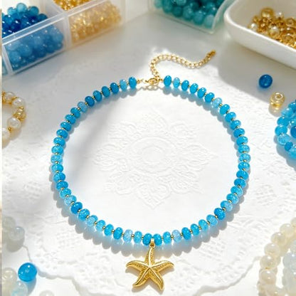 YUJIE Colorful Beaded Necklace for Women, Chunky Boho Choker with Large Gold Puffy Heart Pendant, Trendy Summer Beach Y2K Statement Jewelry Gift - color: starfish