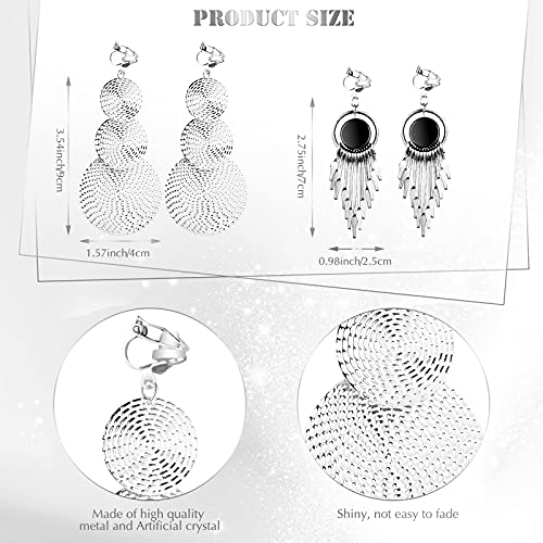 Hicarer 12 Pairs Clip on Earrings Dangle Drop Dangle Earrings Set Bohemian Tassel Pendant Plated Ear Non Piercing for Women Jewelry Gifts Wedding Party - color: Silver