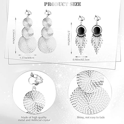 Hicarer 12 Pairs Clip on Earrings Dangle Drop Dangle Earrings Set Bohemian Tassel Pendant Plated Ear Non Piercing for Women Jewelry Gifts Wedding Party - color: Silver