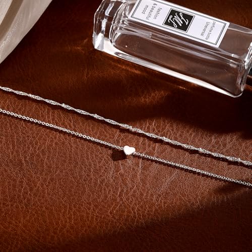 Ankle Bracelets for Women,Dainty 14k Gold/Silver Plated Anklets for Women Waterproof Cuban Link Heart Beads Layered Ankle Bracelet Set Summer Beach Jewelry for Women Gold Jewelry Non Tarnish Gifts - color: Silver-1