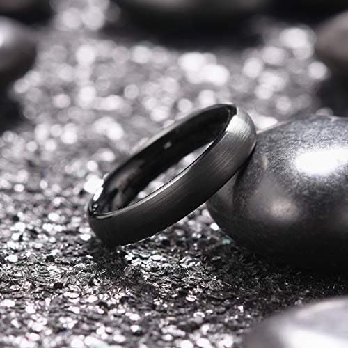 King Will Wedding Band for Men Women, 2/4/6/7/8mm Domed Matte Brushed Tungsten Carbide Rings, Solid/Dual Color Engagement Rings, Comfort Fit - color: Black-4mm