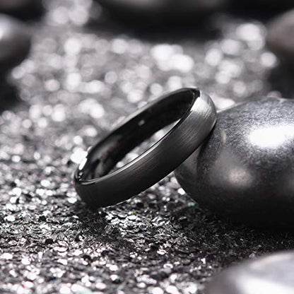 King Will Wedding Band for Men Women, 2/4/6/7/8mm Domed Matte Brushed Tungsten Carbide Rings, Solid/Dual Color Engagement Rings, Comfort Fit - color: Black-4mm