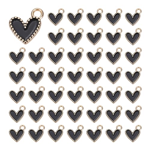 MECCANIXITY Enamel Alloy Heart Charm,Valentine Heart Pendants Love Jewelry Making Charm for DIY Necklace Bracelet Earrings Keychain - color: Black