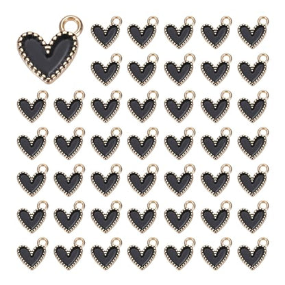 MECCANIXITY Enamel Alloy Heart Charm,Valentine Heart Pendants Love Jewelry Making Charm for DIY Necklace Bracelet Earrings Keychain - color: Black