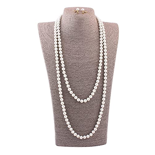 Handmade Faux Pearl Necklace and Clip on Earrings Jewelry Sets for Women Bib Choker Collar Necklace - color: 140cm White-Necklace+Screw Clip Earrings