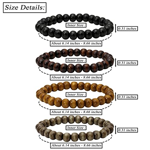 Eigso 6-8mm Wood Beads Bracelet Prayer Beads for Meditation Buddha Tibetan Bracelet for Men and Women - color: A1: 4PCS 8MM