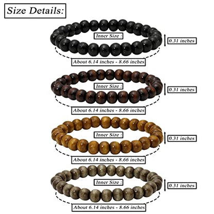 Eigso 6-8mm Wood Beads Bracelet Prayer Beads for Meditation Buddha Tibetan Bracelet for Men and Women - color: A1: 4PCS 8MM