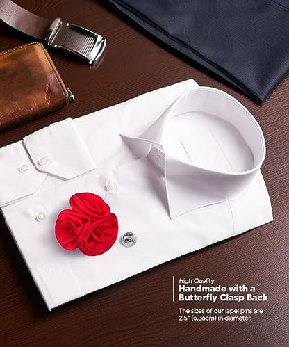 Premium Trio Cluster Flower Lapel Pin - Formal Boutonniere for Men, Flower Brooch Pin - color: Red