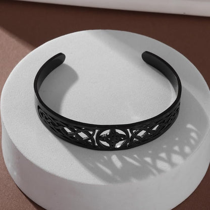 Stainless Steel Cross Adjustable Cuff Bracelet Men Womens Celtic Seal Two X Shape Amulet Jewelry - color: black