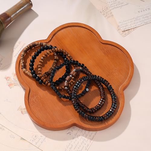 Mens Beaded Bracelets Tribal Wooden Elastic Adjustable Prayer Beads Wrap Cuff for Women - color: T: 6pcs