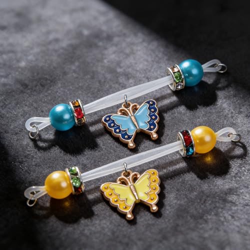 2 Pairs Fake Nipple Rings Nipple Jewelry Non Piercing Butterfly Dangle Nipple Barbells Adjustable Nooses Faux Nipple Piercing Body Jewelry for Men Women - style: Butterfly 4